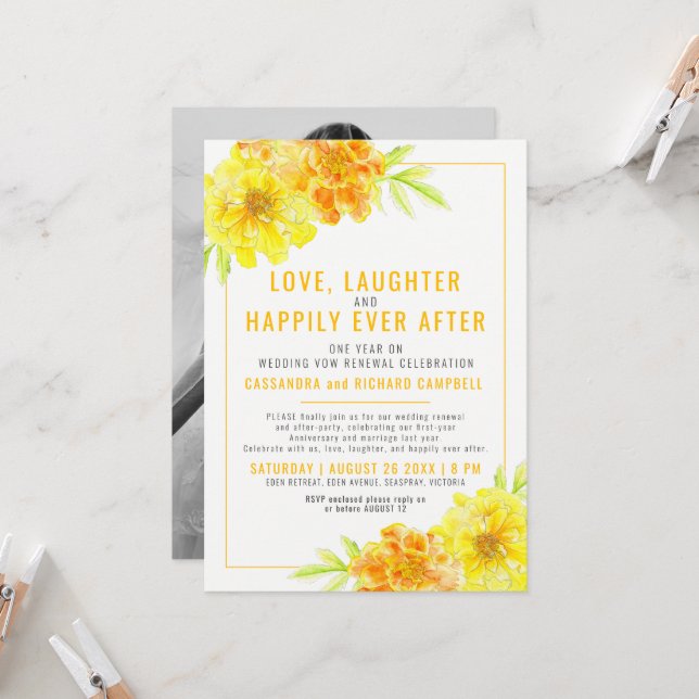 Invitación Boda Amarillo promete renovación 1 año después fel (Anverso/Reverso In Situ)
