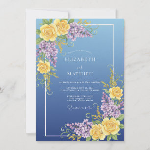 Invitación Boda Amarillo Púrpura Lila Eucalipto