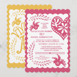 Invitación Boda amarillo rosa de la Fiesta Mexicana de Papel 