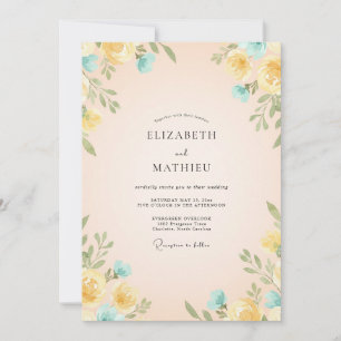 Invitación Boda Amarillo Teal Ranunculus Eucalipto