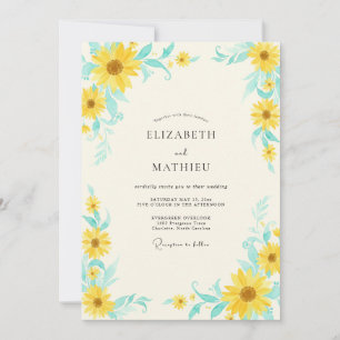 Invitación Boda Amarillo Turquesa Girasol Eucalipto