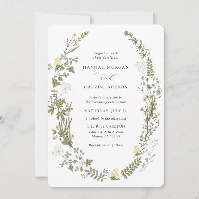Invitación Boda amarillo y azul (Anverso)