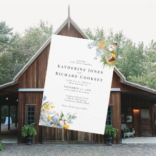 Invitación Boda Amarillo y Azul Floral Moderno Sin Padres