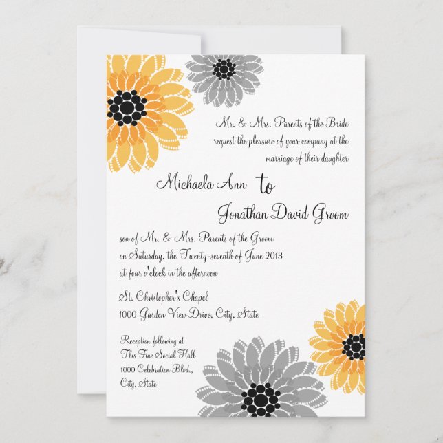 Invitación Boda amarillo y gris del jardín artístico (Anverso)