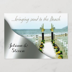 Invitación Boda amarillo y gris en la playa
