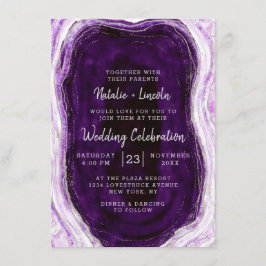 Invitación Boda Amethyst Purple & Silver Geode Agate Slice