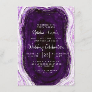 Invitación Boda Amethyst Purple & Silver Geode Agate Slice