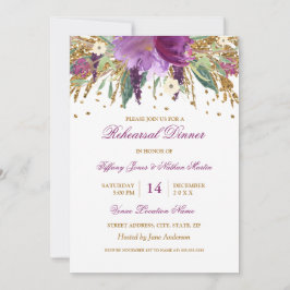 Invitación Boda Ametista Floral Púrpura Ensayo Cena