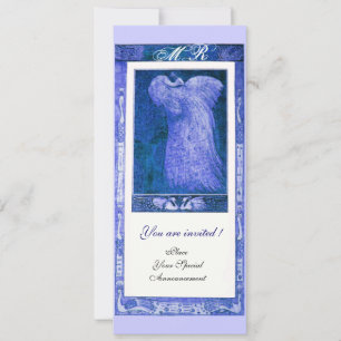 Invitación BODA AMOR A PEACOCK MONOGRAM, azul blanco