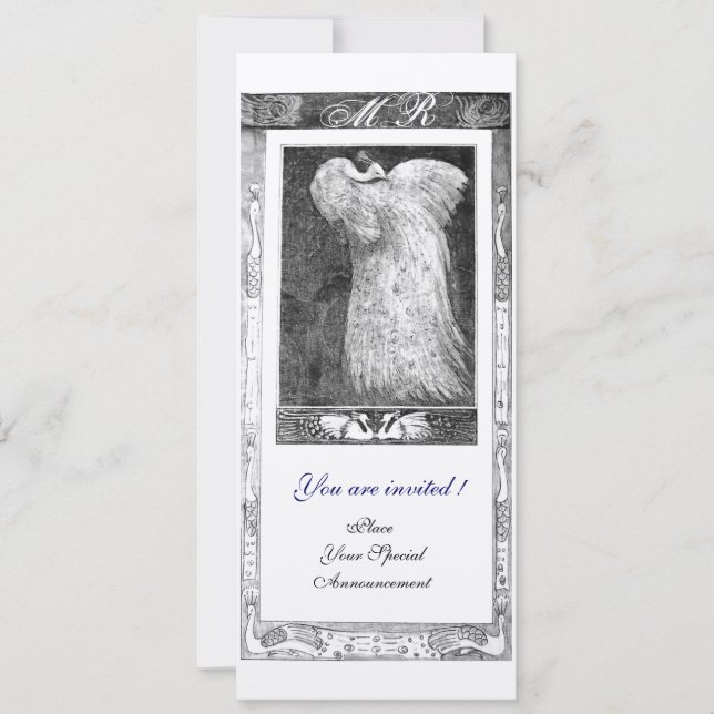 Invitación BODA AMOR A PEACOCK MONOGRAM, Plata Blanca Negra (Anverso)