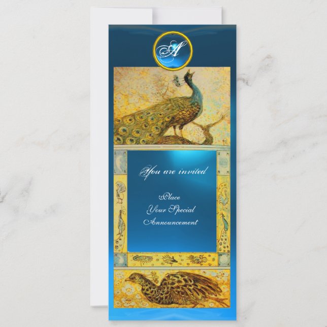 Invitación BODA AMOR A PEACOCKS MONOGRAM, amarillo marrón azu (Anverso)