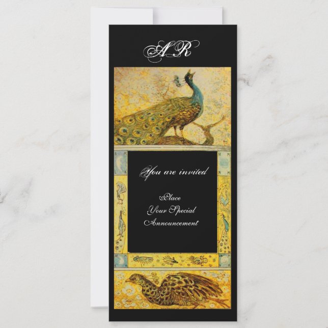 Invitación BODA AMOR A PEACOCKS MONOGRAM amarillo oscuro (Anverso)