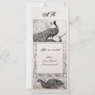 Invitación BODA AMOR A PEACOCKS MONOGRAM Oro blanco negro