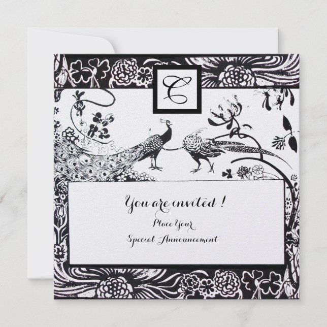 Invitación BODA AMOR AVES MONOGRAM Negro,Perla Blanca (Anverso)