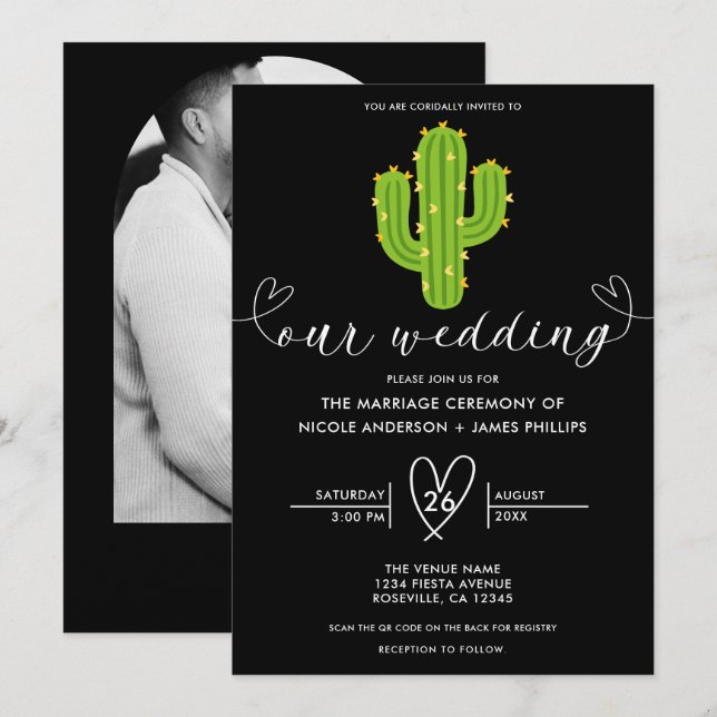 Invitación Boda Amor Cactus Fiesta (Anverso / Reverso)