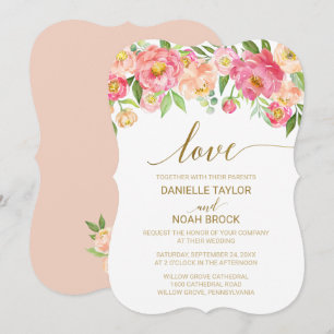Invitación Boda "Amor" de flores de melocotón y rosa