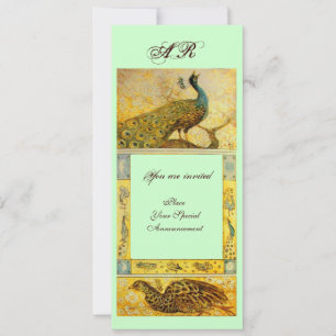 Invitación BODA AMOR PAVOS REALES MONOGRAMA ,marrón verde ama
