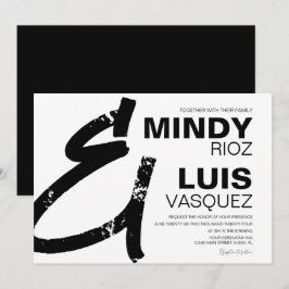 Invitación BODA AMPERSAND Grunge Negro Blanco