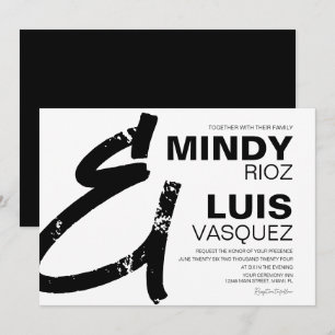 Invitación BODA AMPERSAND Grunge Negro Blanco