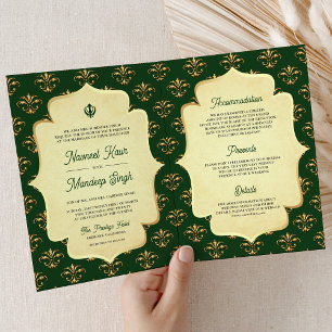 Invitación Boda Anand Karaj Sikh de la vieja Ornate de Oro Ve