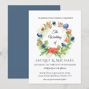Invitación Boda anaranjada azul de la guirnalda del cardo del