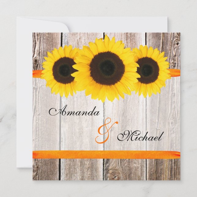 Invitación Boda anaranjada de madera de la cinta del granero (Anverso)