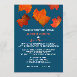 Invitación Boda anaranjada quemada hojas rústicas del azul de