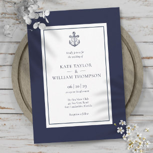 Invitación Boda Ancla Azul Naval y Blanco