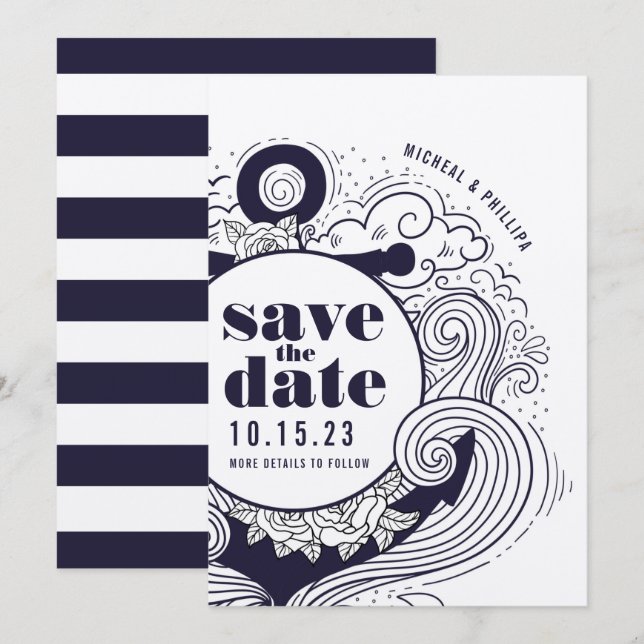 Invitación Boda Ancla Náutica (Anverso / Reverso)