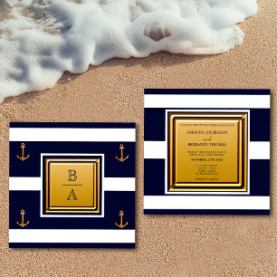 Invitación Boda Ancla Rayas Azules Marineras Blancas