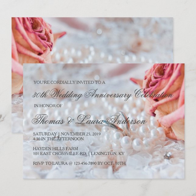 Invitación Boda Anda Perlas 30° Aniversario Boda (Anverso / Reverso)