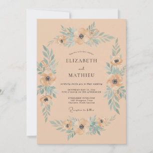 Invitación Boda Anémona Albaricoque Aqua