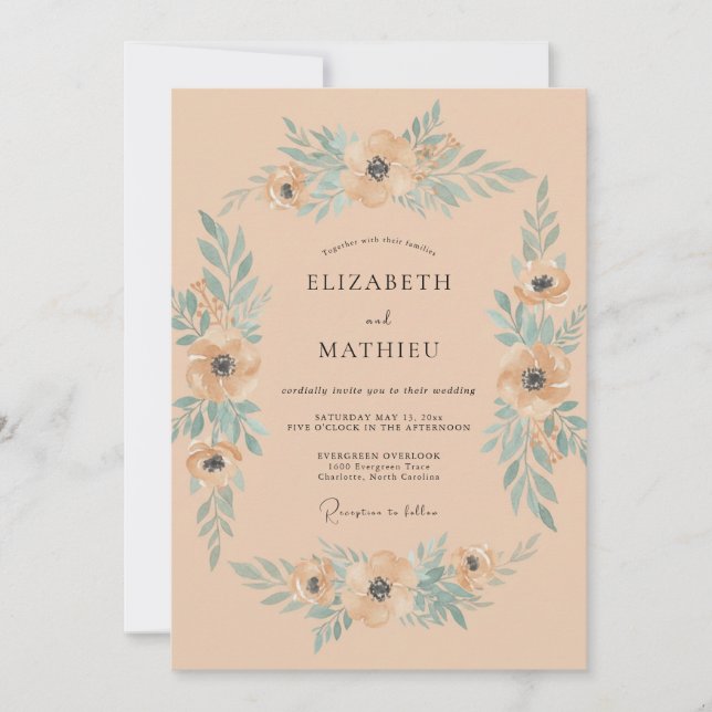 Invitación Boda Anémona Albaricoque Aqua (Anverso)