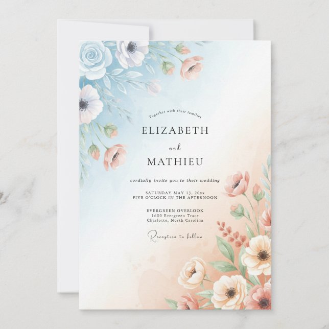 Invitación Boda Anemona Cielo Melocotón (Anverso)