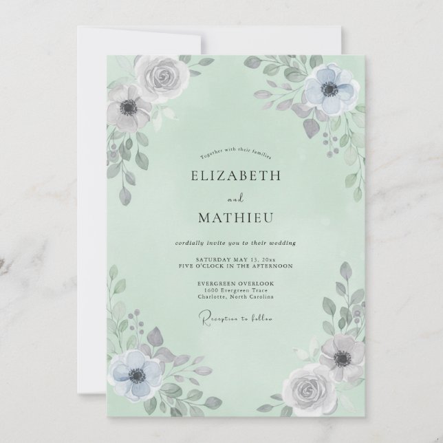 Invitación Boda Anémona Gris Sage (Anverso)