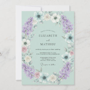 Invitación Boda Anémona Lavanda Espuma de Mar