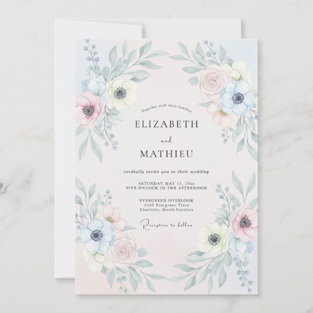 Invitación Boda Anémona Periwinkle Rubor (Anverso)
