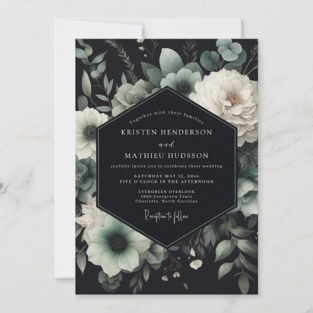 Invitación Boda Anémona Teal Noir (Anverso)