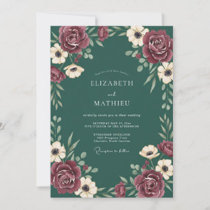 Invitación Boda Anémona Vino Azul Profundo