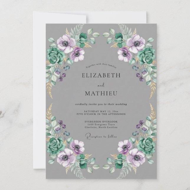 Invitación Boda Anémona Violeta Pizarra (Anverso)