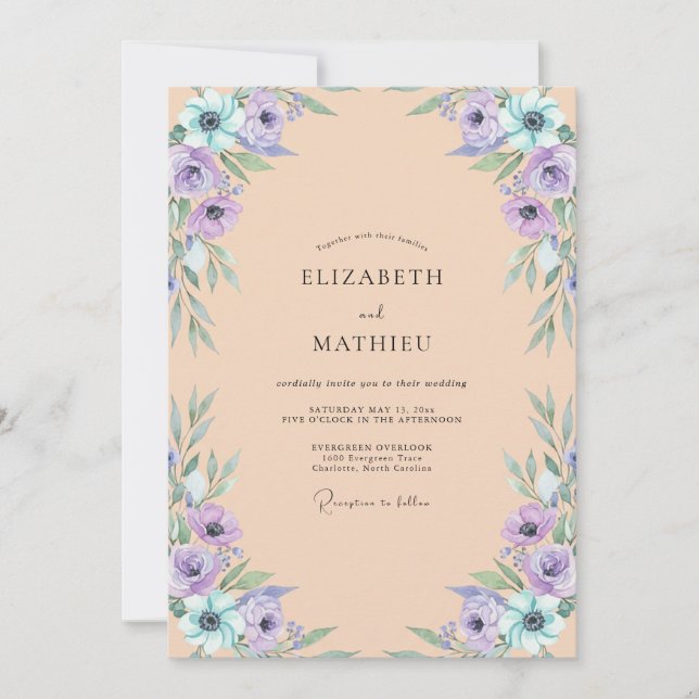 Invitación Boda Anemone Albaricoque Periwinkle (Anverso)
