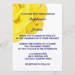 Invitación Boda anglonizado azul de la marina rosa amarilla