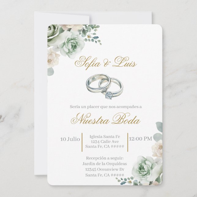 Invitación Boda anillo Boda español (Anverso)
