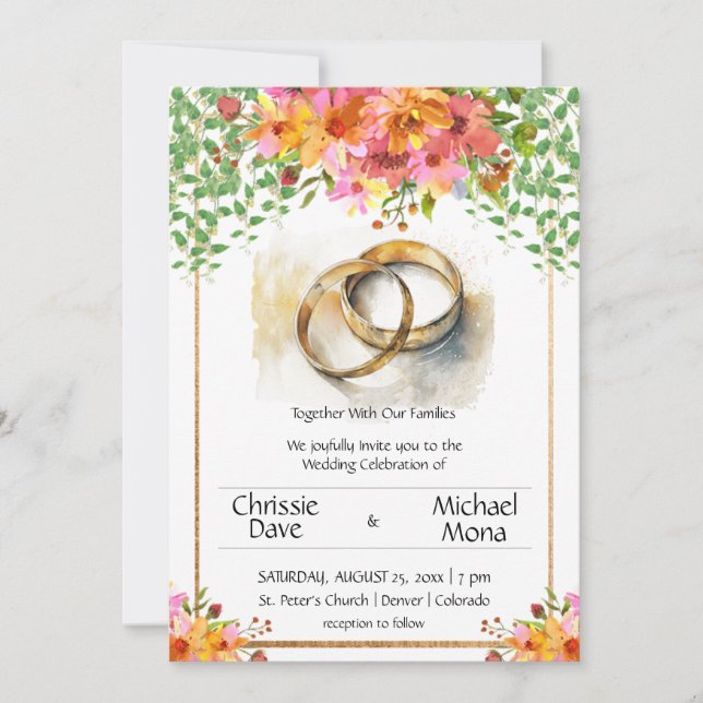 Invitación Boda Anillos Elegante Boda Blanco (Anverso)
