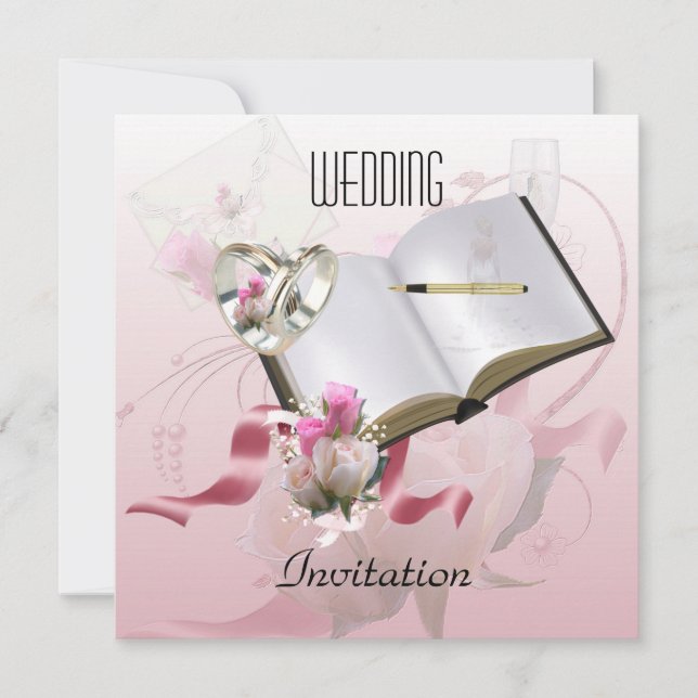 Invitación Boda Anillos Florales Rosados (Anverso)