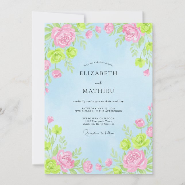 Invitación Boda animada de cielo azul en primavera (Anverso)