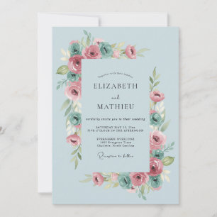 Invitación Boda animada de primavera azul en polvo