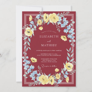 Invitación Boda animada de primavera en color burdeos
