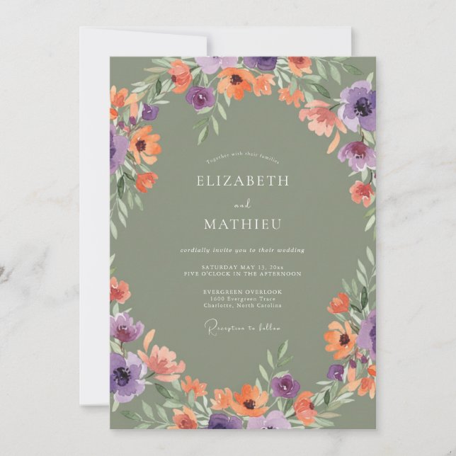 Invitación Boda animada de verano en verde salvia (Anverso)