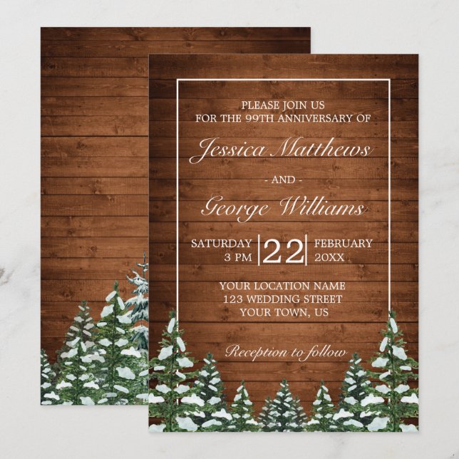 Invitación Boda Aniversario Bosque Nevado y Campo (Anverso / Reverso)